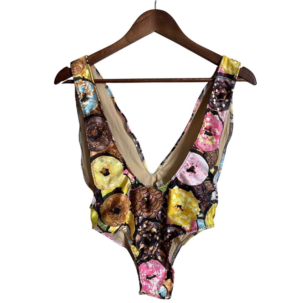 Ravish Sands Donuts One Piece Custom Bikini Plunge Neckline Womans Medium - Picture 6 of 9